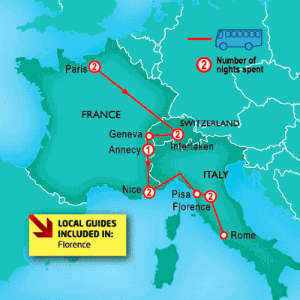 10 Day tour departing Paris - Highlights Paris, Interlaken, Nice, Florence, Rome