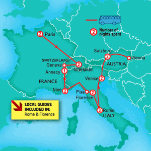 17 Day tour departing Paris - Highlights Paris, Interlaken, Nice, Florence, Rome, Venice, Salzburg, Vienna