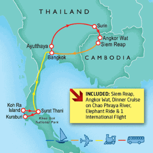14 Day tour departing Bangkok - Highlights Bangkok, Ayutthaya, Khao Yai, Surin, Siem Reap, Tonle Sap, Surat Thani