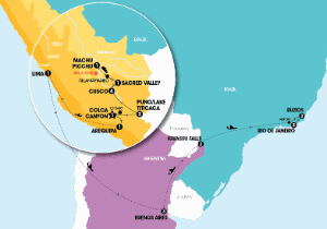 21 Day tour departing Cuzco - Highlights Cuzco, Aguas Calientes, San Pedro, Puno, Altiplano, White Mountain, Salinas, Coca, Chivay, Arequipa, Lima, Miraflores, Buenos Aires, Ushuaia, Puerto Iguazu, San Martin, Buzios, Rio De Janeiro