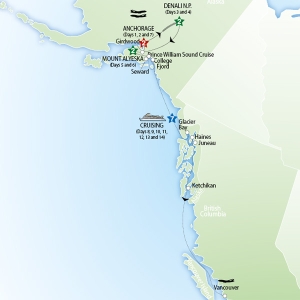 14 Day tour departing Anchorage - Highlights Anchorage, Nenana, Alyeska, Big Lake, Seward, Vancouver, Haines, Skagway, Juneau, Ketchikan