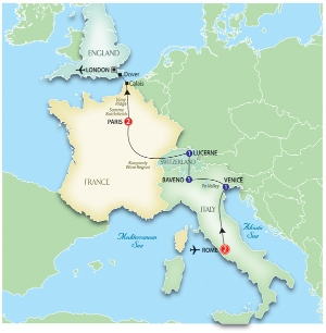 8 Day tour departing Rome - Highlights Rome, Trevi, Venice, Orvieto, Bologna, Lucerne, Paris, Basel, Versailles, London, Calais, Dover, Kent