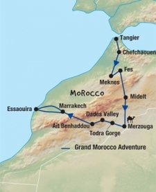 17 Day tour departing Tangier - Highlights Tangier, Chefchaouen, Meknes, Fez, Marrakech, Essaouira