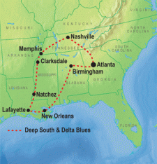 12 Day tour departing Atlanta - Highlights Atlanta, Nashville, Memphis, Clarksdale, Natchez, Lafayette, New Orleans, Birmingham