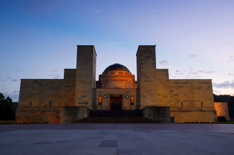 The Australian War Memorial in Canberra at dawn.