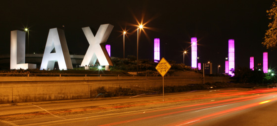 Los Angeles airport : The famous LAX sign at night