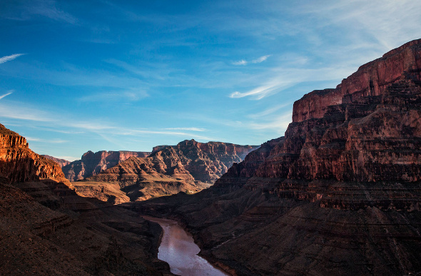 The Colorado River runs through the steep landscape of the Grand Canyon