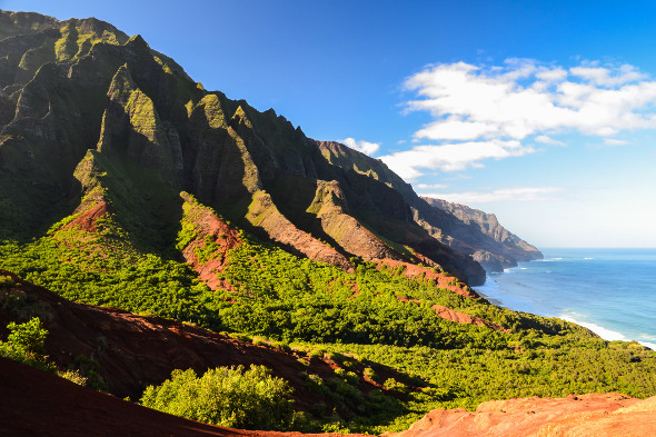 Kalalau trail cliffs into sea hawaii