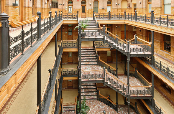 The interior of The Bradbury Building - one of LA's historic landmarks