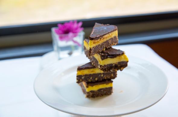 A stack of Nanaimo bars - an iconic sweet treat from British Columbia