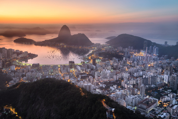 birds eye view Rio di Janero at sunrise