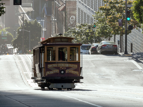 San Francisco tram going down a hill