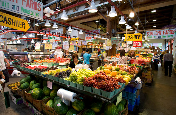 Interior shot of Granville Island Public Market