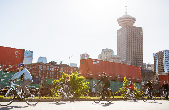 A cycle tour in Vancouver past the cityscape