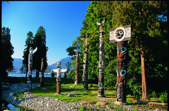 A group of totem poles in Vancouver's Stanley Park