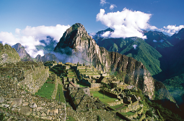 The ruins and mountains of Machu Picchu in South America