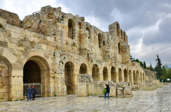 Only a few people exploring the Acropolis