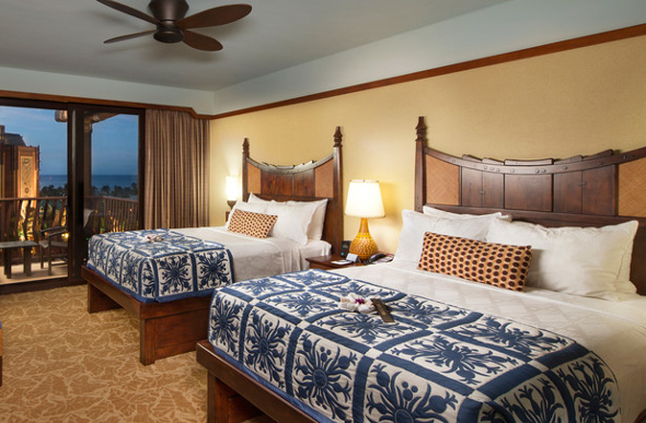 Two king-size beds in the Standard Room at Aulani, A Disney Resort & Spa