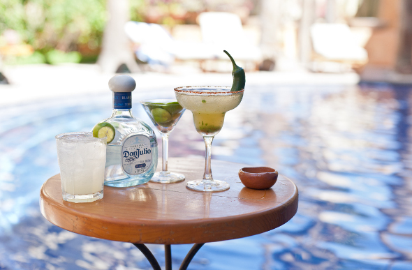 A cocktail sitting by the pool