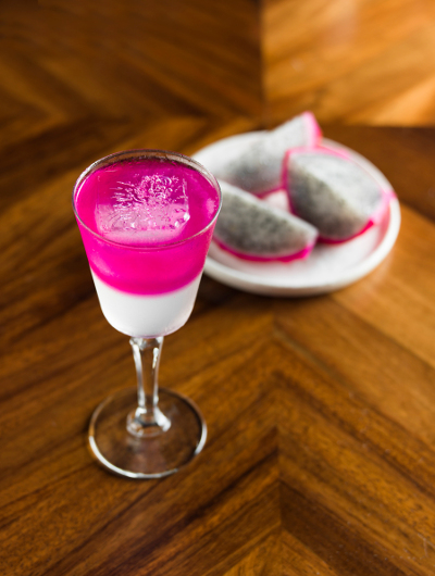 A pink and white cocktail