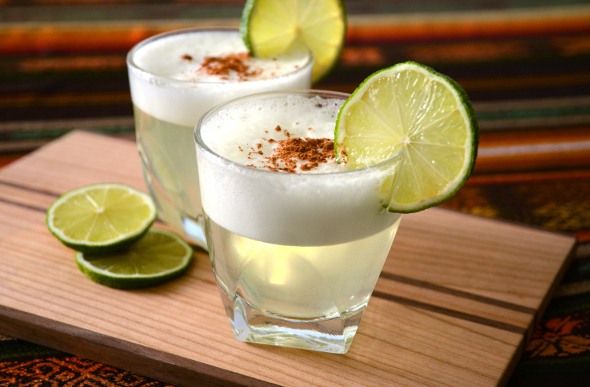 The pisco sour is Chile's national drink, consisting of pisco, a brandy-like liqueur, and lime.