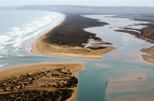 Green, yellow and blue Coorong coastline in South Australia