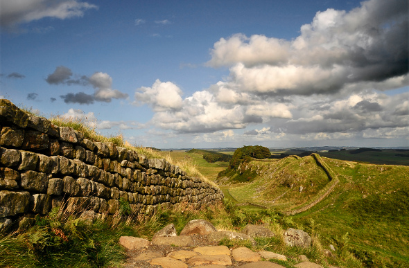 Hadrian's Wall snaking across English countryside