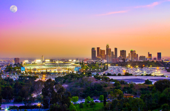 Los Angeles skyline during twilight
