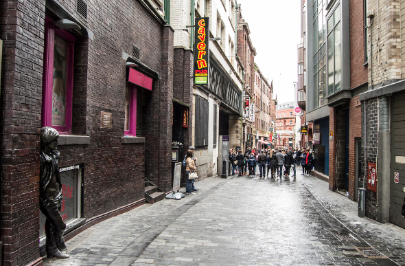 The cobbled laneway outside the Cavern Club in Liverpool