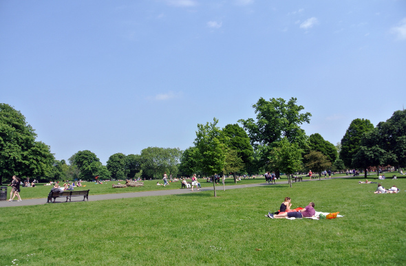 People sitting in a park in London
