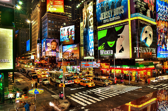  The flashing lights of Broadway call you to see a New York show.