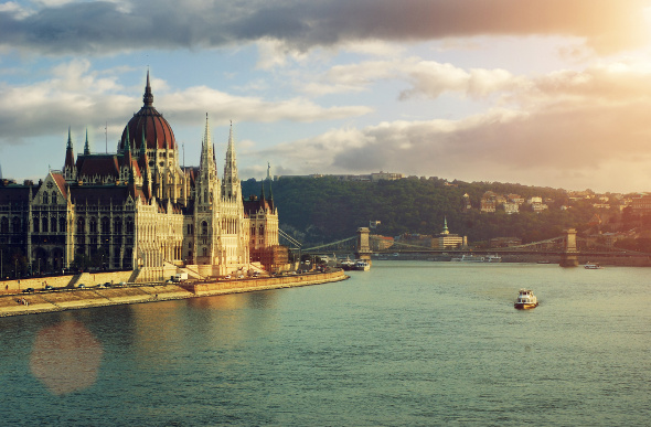 The Danube flows past the Hungarian Parliament Building in Budapest. 