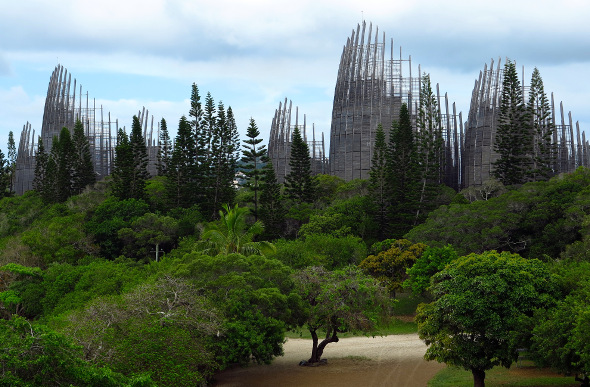 The spires of the Jean-Marie Tjibaou Cultural Centre rise above the tree tops in New Caledonia.