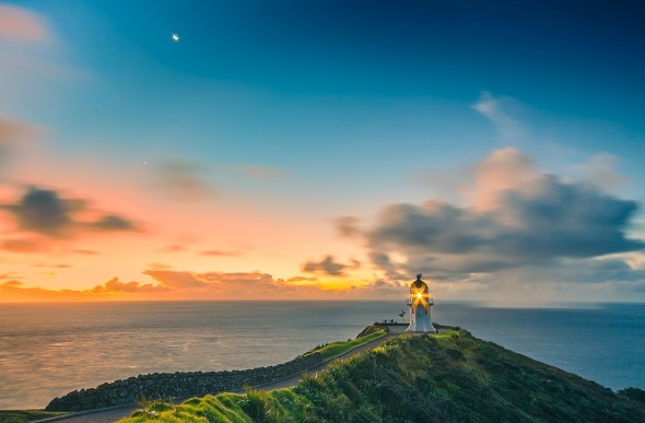 Twilight at Cape Reinga Lighthouse. 