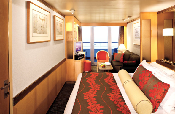 A balcony suite on board a P&O cruise ship.
