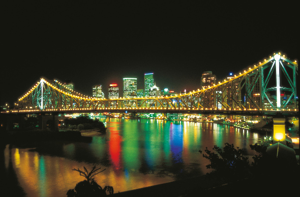 Brisbane city lights up at night, in chorus with the twinkling lights of the Story Bridge.