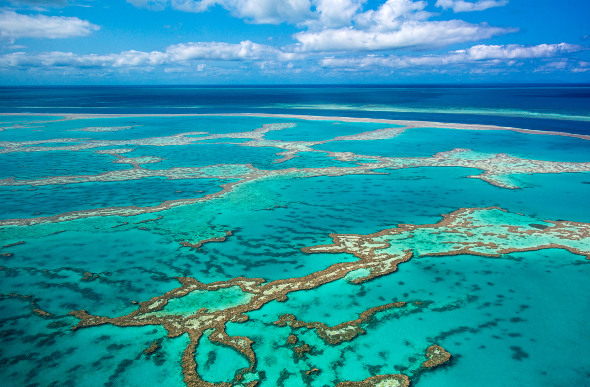 The Great Barrier Reef makes patterns around the Whitsundays. Picture: Getty Images