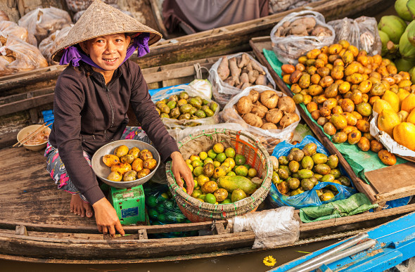 A floating market on the Mekong River. Picture: Getty Images