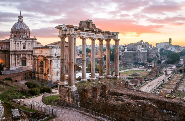 Sunrise over the Roman Forum in Rome, Italy