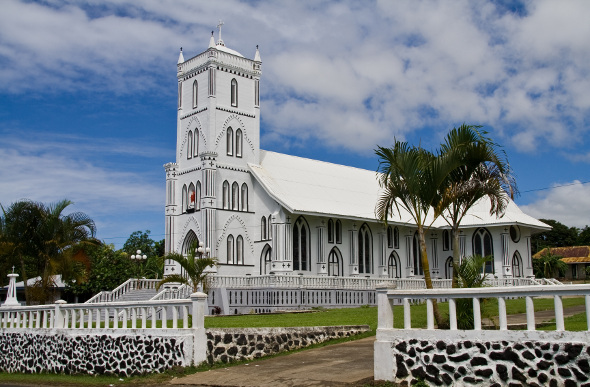 A white church in Samoa.