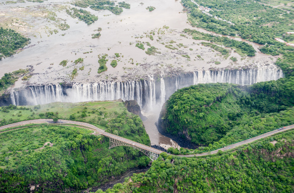 An aerial view of Victoria Falls.