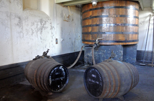 Barrels of whisky at Clynelish distillery