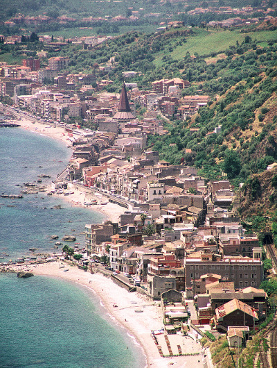 View over the coast from the Greek theatre in Taormina