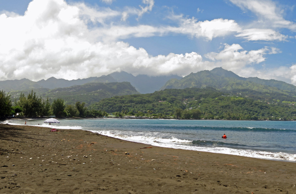 The black-sand Plage de Venus Point in Tahiti. 