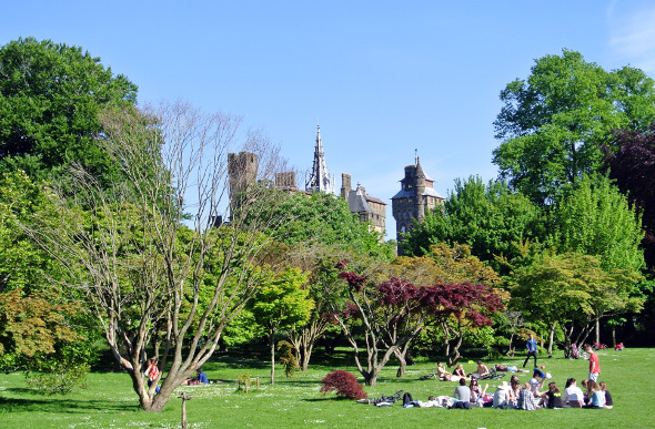 Bute Park in Cardiff with the castle in the background