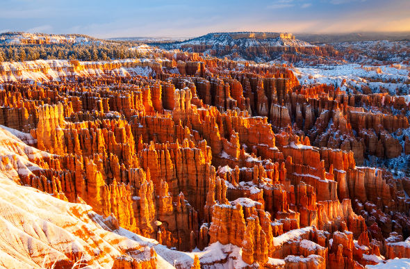 Bryce Canyon looks coy under a dusting of snow in Utah. Picture: Getty Images