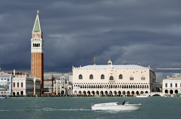 Storm clouds over the doge’s palace and campanile of St Mark’s Square