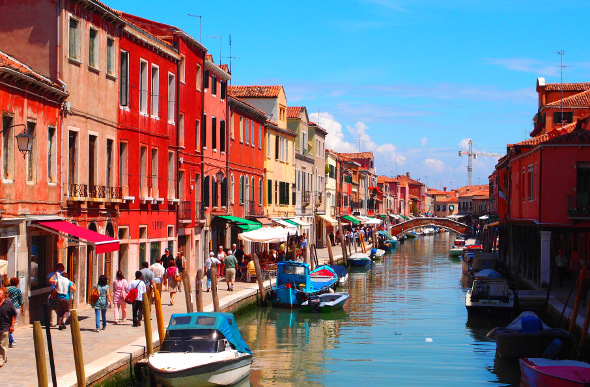 Colourful buildings along the canal on Murano