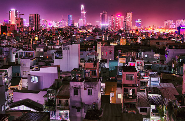 The sparkling skyline of Ho Chi Minh City in Vietnam.