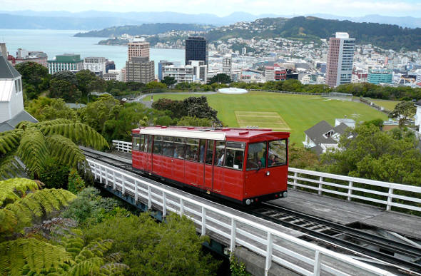 Wellington cable car with cityscape in the background